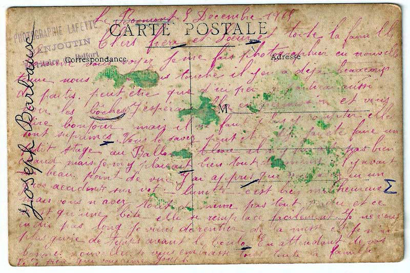 Carte postale de Joseph Barbaux - poilu de la guerre 1914/1918