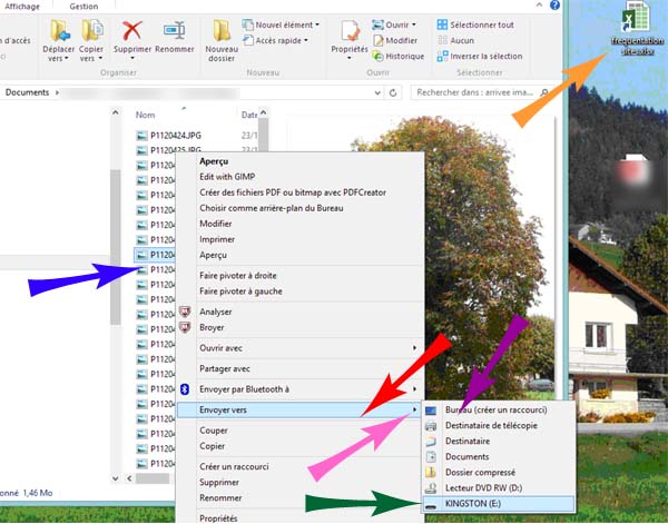 Explorateur Windows - envoyer un fichier - raccourci bureau